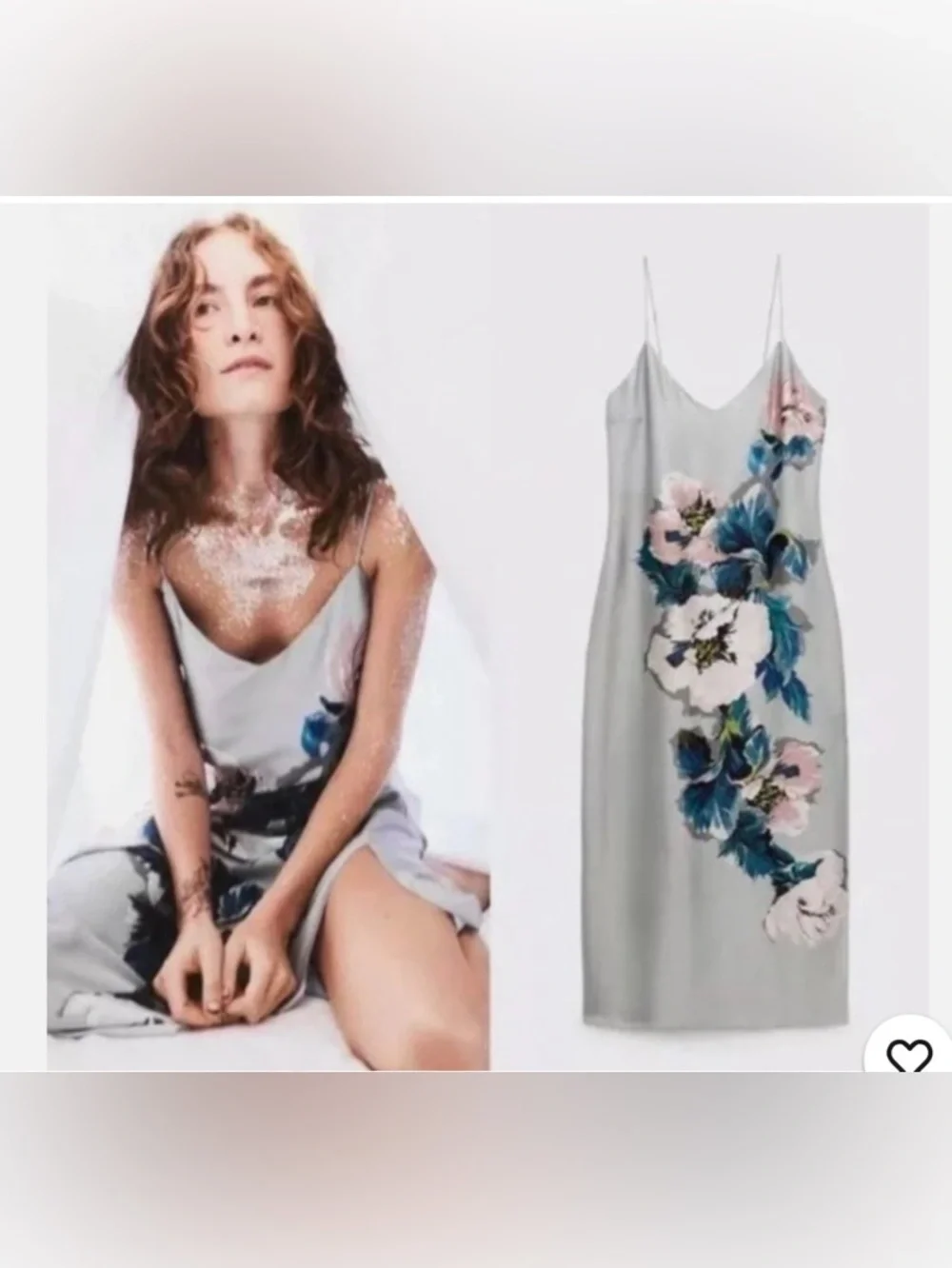 Zara Light Gray Floral Slip Dress with Blue & Pink Blooms - Picture 1 of 5